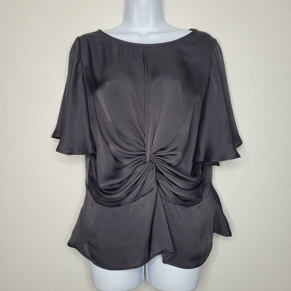Express black satin twist front office siren classic workwear size large - Picture 1 of 9